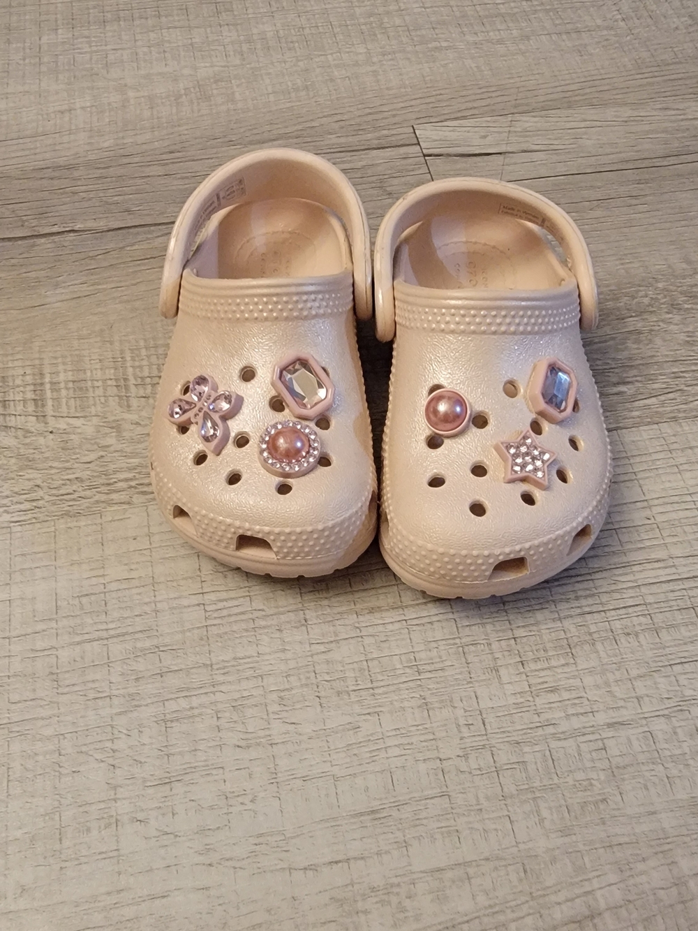 CROCS Girls Pale Pink Clog Sandals with Jewel Charms